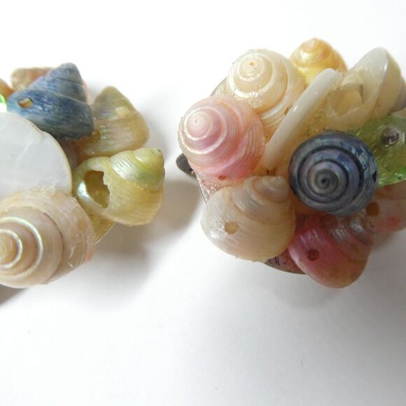 Dyed Trochus Shell Jewelry Set Pendant Bracelet Earrings Seashell Vtg Multicolor - Picture 7 of 11